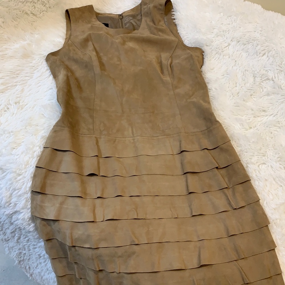 Suede Etcetera tiered ruffle neutral midi tank